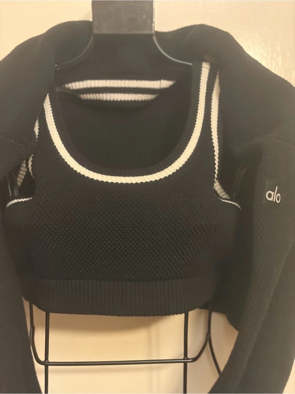 ALO Yoga Tennis club knit black and white set (top, skirt, pullover sweater )